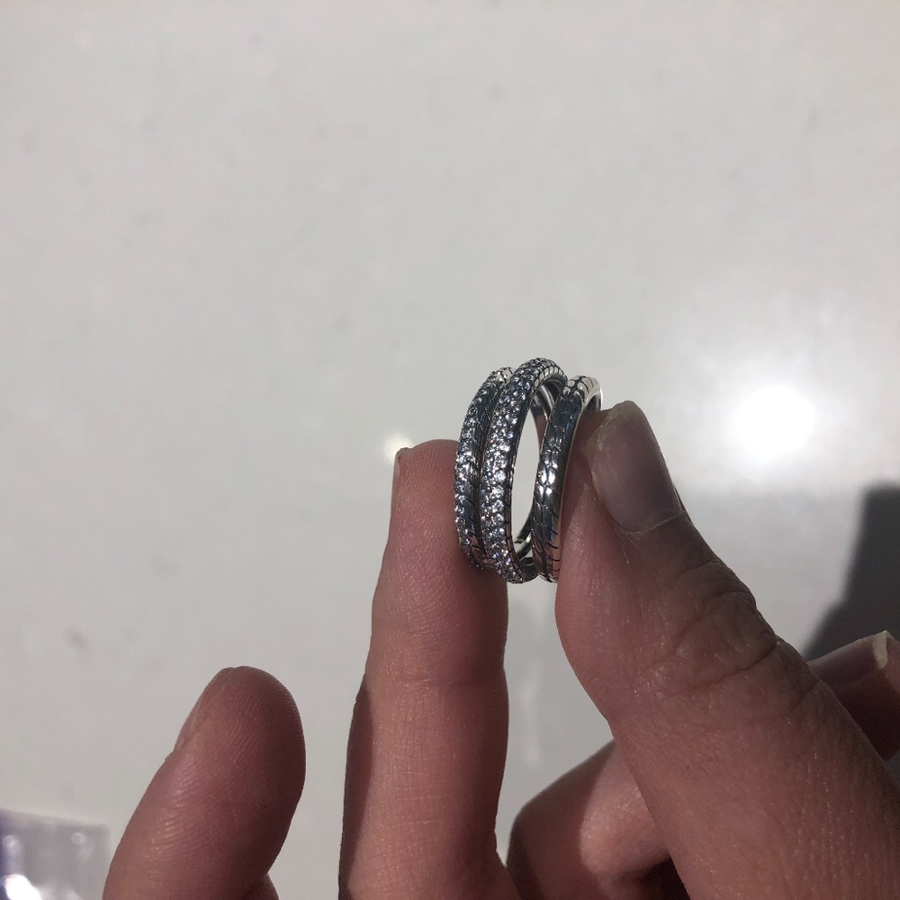 Pure silver triple strand ring
